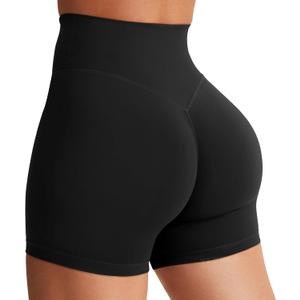 YEOREO Women's Biker Shorts 4.5"  Workout Gym Shorts Craze High Waist Tummy Control Hidden Scrunch Running Yoga Black M