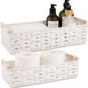 OIAHOMY Toilet Paper Baskets Handmade Paper Rope Decorative Wicker Storage Tank Shelf Cabinet Organizer for Bathroom Home, Set of 2, White