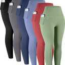 Leggings with Pockets for Women, 6 Packs Soft High Waisted Tummy Control Workout Yoga Pants