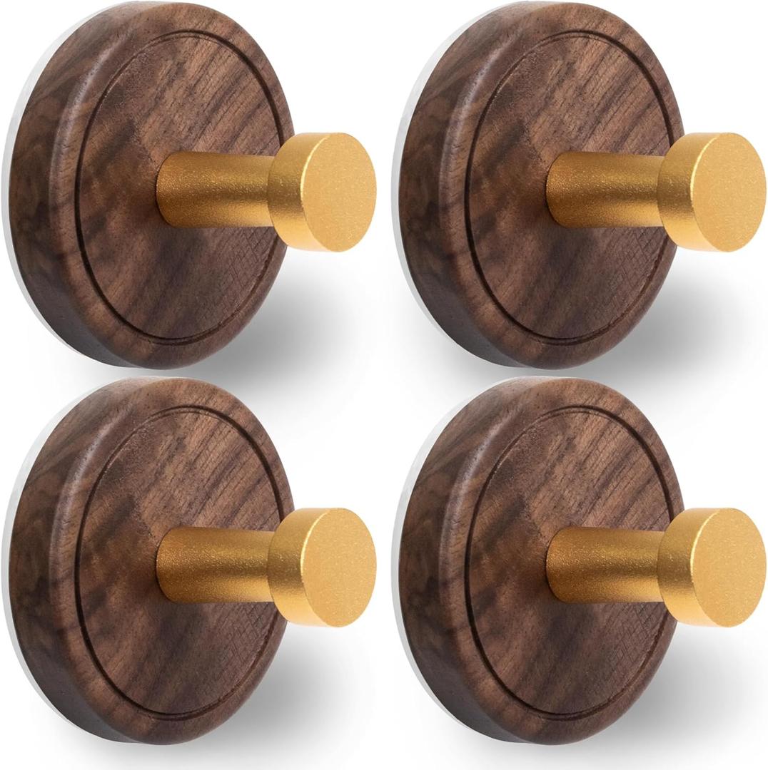 Besti Shower Suction Cup Hooks, Strong Suction Power, Towel Hooks for Shower Glass Door, Bathroom, Kitchen, Mirrors, Tiles, Holds up to 11 lbs, Ideal for Towels, Bath Robes, Coats (Walnut-Gold)