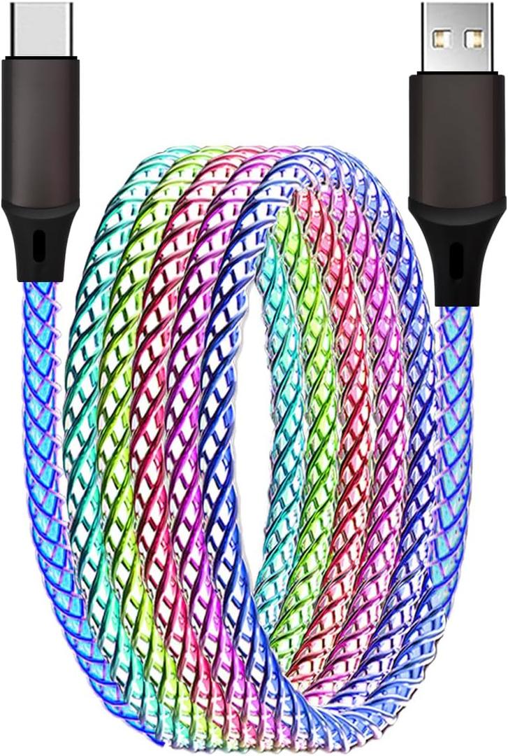 Car Carplay Cable for iPhone 15 16 17 Pro Max/Plus, 5ft RGB Light Up USB A to Type C Charger Cable LED Colorful Gradual USB C Fast Charging Cord for iPhone, iPad Pro/Air/Mini, Samsung, HTC, LG More