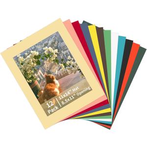 ZBEIVAN 12 Packs Mixed Colors 11x14 Picture Frame Mats for 8.5x11 Photos, Artworks and Prints, White Core Bevel Cut Frame Mattes
