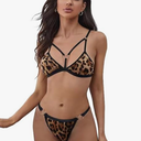 Women's Two Piece Love Loop Lingerie Leopard Print Cheeky Bikini Sets Sexy Halter Ring Triangle String, Medium