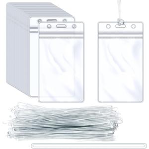 Oomcu 60 PCS Clear Plastic Luggage Tags Holders Bulk - Cruise ID Card Badge Label Tag Holder with Loops Straps for Suitcases, Backpacks, Travel, Office, Business Supplies,Baggage Name Tags