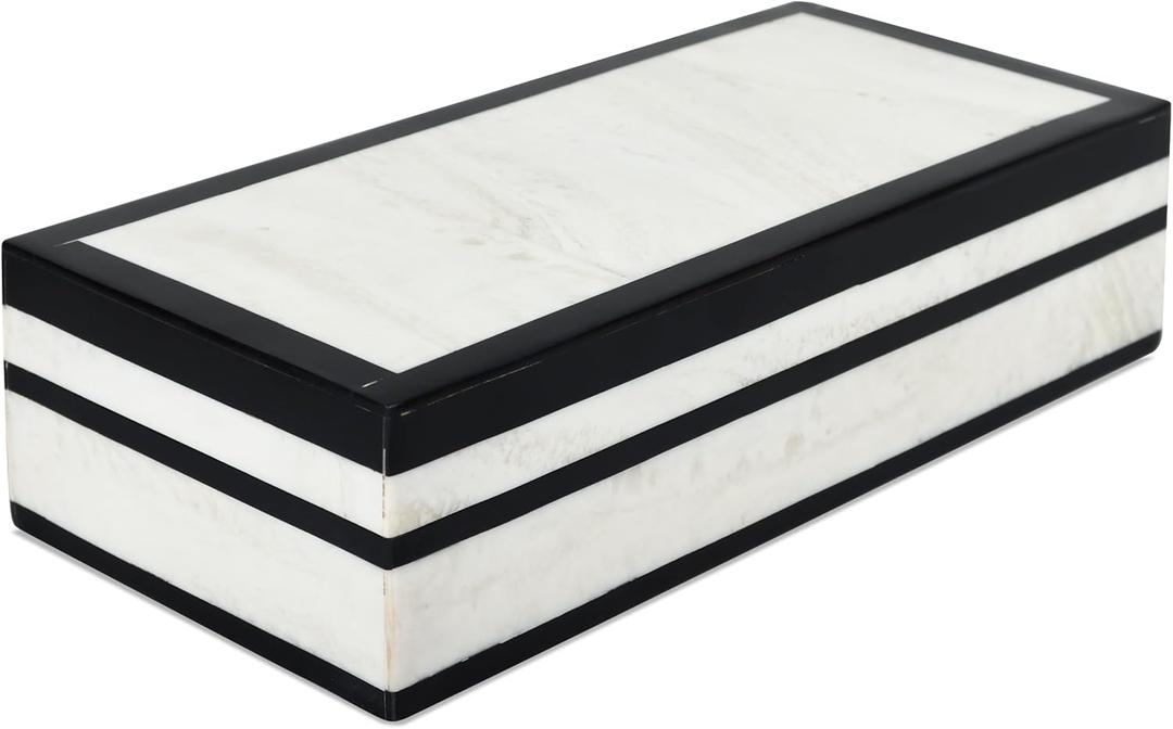 Handicrafts Home Decorative Storage Box with Lid  Black White Modern Keepsake Box, Coffee Table Storage Organizer, Decorative Box for Remotes, Desk & Console Decor  Mono Court 10 x 4.5 x 2.5