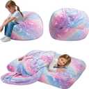 COMAX Bean Bag Chair for Kids, Toddler Beanbag Bed Unicorn, Convertible Children Bean Chair to Floor Mattress with Filler, Stuffed Child Bean Bags for Girl Boy Sleeping, Colorful Rainbow