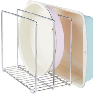 mDesign 3 Slot Tray and Pan Rack Metal Wire Rack for Pantry and Kitchen Storage Freestanding Pan Lid Holder Also for Baking Trays and Crockery Silver