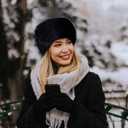 Dikoaina Faux Fur Cossack Russian Style Hat for Ladies Winter Hats for Women (Black, M)