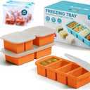 4 Pack Silicone Freezer Trays with Lid - Multi-Size 1-Cup & 2-Cup Portions, Food-Grade Silicone Freezer Molds for Soup & Meal Prep - Large Freezer Storage Containers, Oven & Dishwasher Safe - Orange