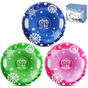 39'' Snow Tube Sled, 3Pack for The Whole Family Inflatable Snow Sled for Kids and Adult, Thickened Heavy Duty Sleds for Snow with Handles, Outdoor Winter Snow Toys for Boys Girls Tubing Sled Gift Set (blue pink green)