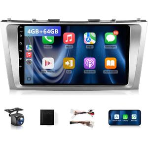 8-Core 4GB+64GB Car Radio for Toyota Camry 2006-2011 with Wireless Carplay Android Auto, 9 Inch Android 13 IPS Touch Screen Car Stereo Compatible with JBL, Support GPS WiFi BT FM RDS/DSP Camera SWC