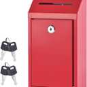 Donation Box Wall Mount Collection Box with Lock Suggestion Box with Lock Delivery Mail Box Ballot Box with Key for Home Office Farm Outdoor (Red)
