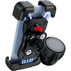 Motorcycle Phone Holder - [Metal Tie Rod] with Vibration Dampener, Adjustable Handlebar Bike Cell Phone Mount, Motorcycle Bicycle E-Bike Scooter Fit iPhone 16/15/14/13 Pro Max, 4.7-7.0" Phones