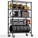 Steel Storage Shelving 5-Tier Utility Shelving Unit with Wheels, Steel Organizer Wire Rack for Home,Kitchen,Office,Garage, 1750 LBS Capacity 17.7" D x 47.2" W x 76.7" H (5 Tier 17.7"D x 47.2"W x 76.7"H, Black)