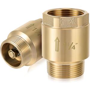 Zonon 2 Pcs 1-1/4 Inch Check Valve One Way Brass Non Return in Line Check Valve with Backflow Prevention NPT Male in FNPT out for Garden Hose Well Pumps Irrigation Systems Chemical Industry