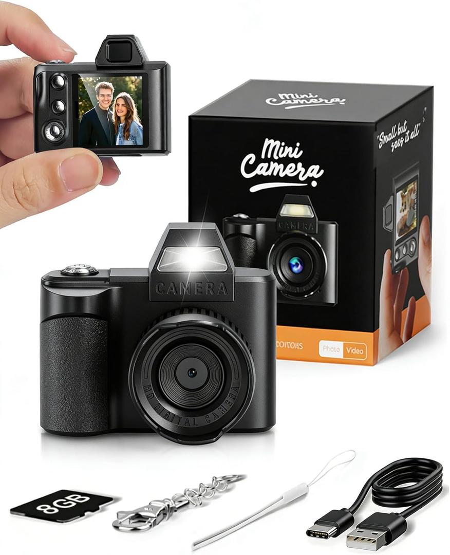 Mini Digital Camera, 1080P Portable Camera with 4X Zoom, 8GB SD Card & Accessories, Perfect for Kids Teenagers Adult Beginners