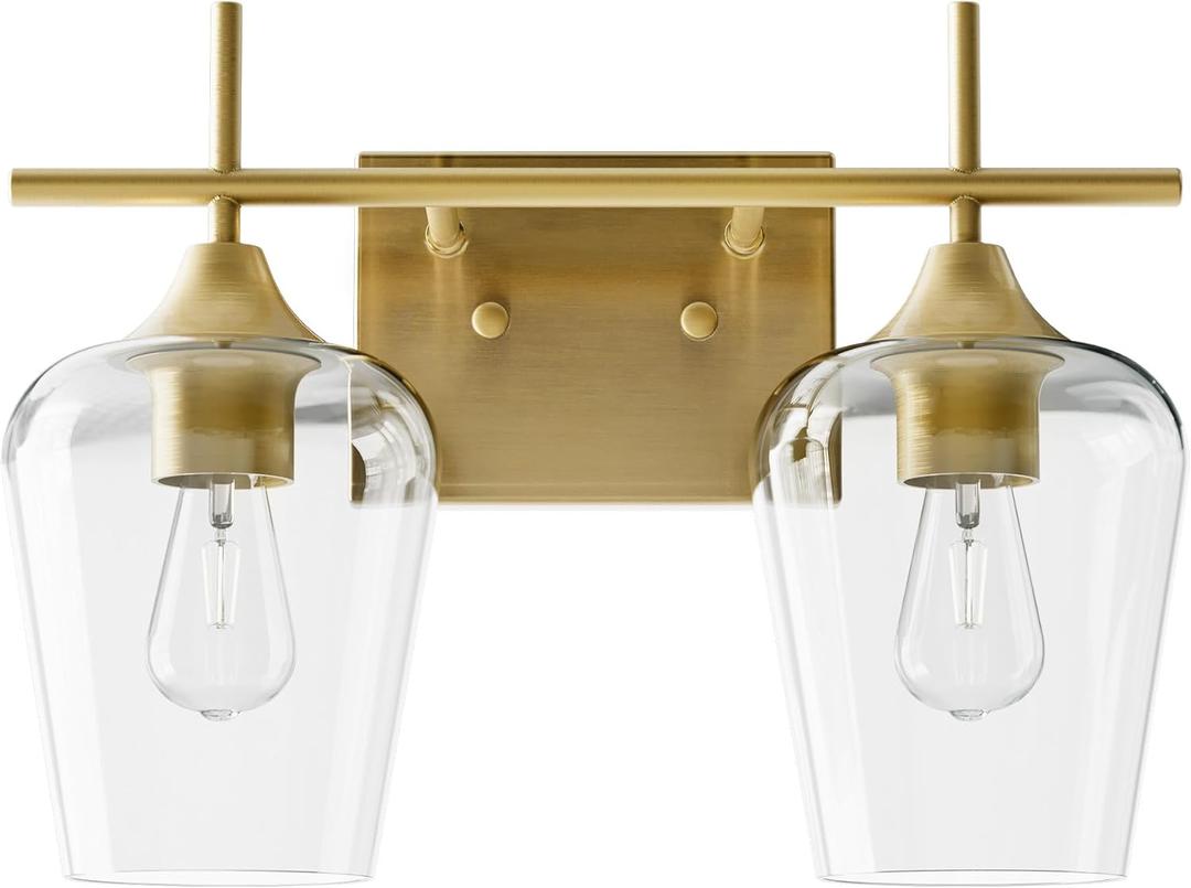 VONLUCE Bathroom Vanity Light, 2 Light Bathroom Light Fixture Over Mirror, Bathroom Wall Lamp with Clear Glass, Modern Gold Vanity Lighting fixtures for Bathroom, Bedroom, Hallway Gold