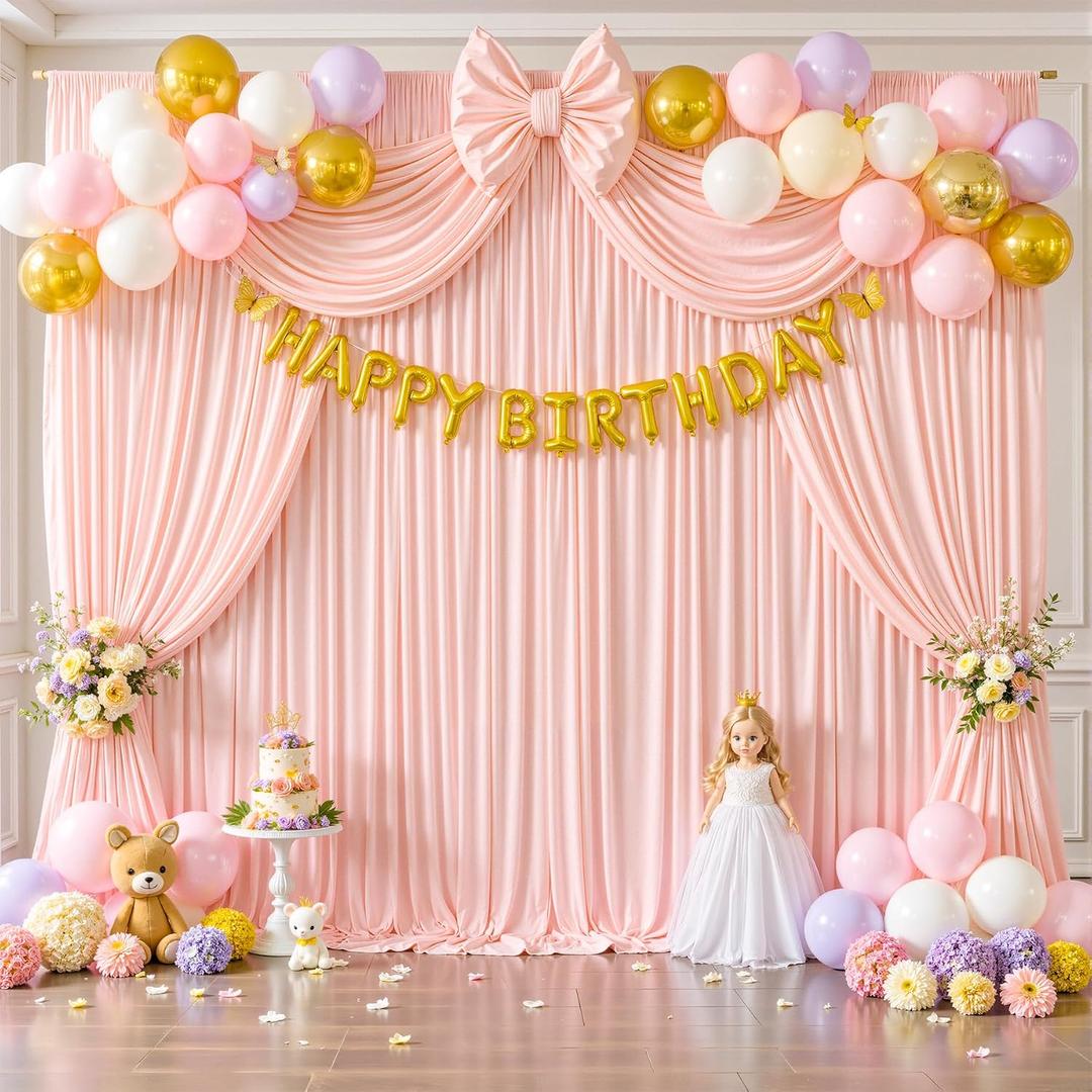 10ftx10ft Light Pink Backdrop Curtains for Baby Shower Wrinkle Free Pink Photo Curtains Soft Fabric Drapes Back Drop Cloth for Wedding Girls Birthday Parties Photography Background 5x10ft, 2 Panels, W5 x H10'