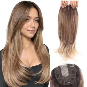 Lumhun 20Inch Hair Toppers for Women with Thinning Hair, Heat Resistant Fibre Synthetic 6.5" x 6.5" Base,Long Layered Topper for Women(Ombre Blonde Brown,20Inch)