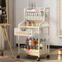 Small Rolling Craft Cart with Drawer, White Utility Art Cart, Metal Storage Cart with Lockable Wheels, 6 Tiers Paint Organizer for Art Supplies, Store for Brushes Paints Artifacts Small Parts