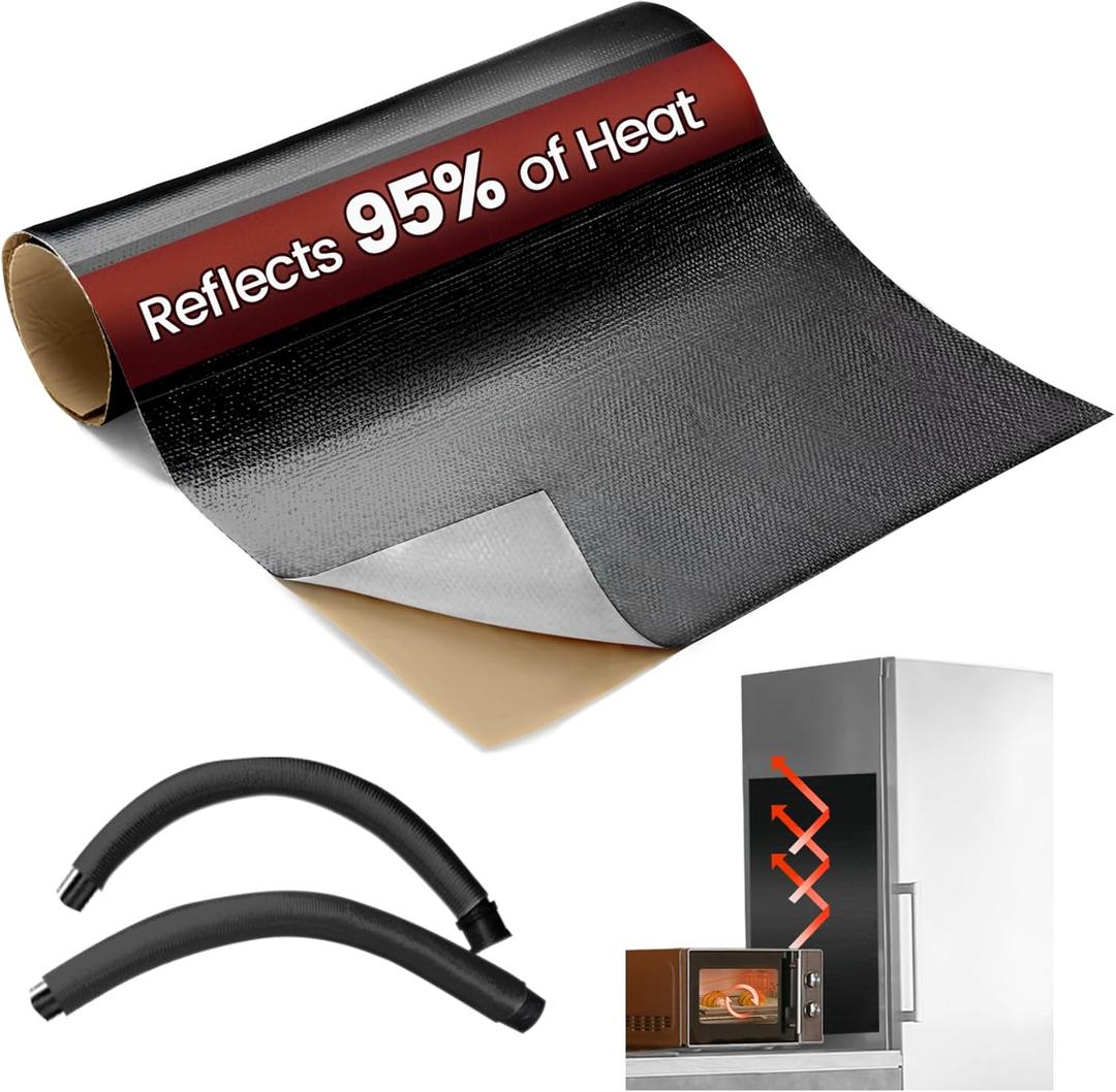 Heat Shield Automotive Aluminum Reflects 95% of Radiant Heat, 24" x 40" Stove Heat Shield to Protect Refrigerator, Heat Shield Wrap for Exhaust, Motorcycle, Wood Stove, Cabinet, Fireplace (Black)