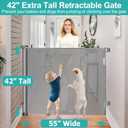 42 Inch Extra Tall Baby Gate for Stairs 55 Wide Retractable Anti-Scratch Mesh Gates for Kids or Pets Extra Tall Puppy Gates for The House One-Hand Operation Retractable Dog Gate for Doorway, Gray