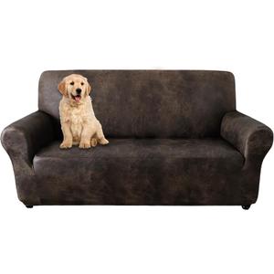molasofa Loveseat Covers - Couch Cover for Leather Couches, Soft and Washable Loveseat Covers with Leather-Like Quality. Non-Pilling, Non-Slip 1-Piece Couch Cover for Pets and Kids (02 Dark Brown)