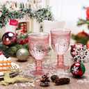 12 Oz Plastic Vintage Wine Glasses Goblets Drinking Glasses Sunflower Embossed Glassware Plastic Champagne Flutes Unbreakable Wedding Toasting Glasses Party Wine Cups for Bridal Shower Party (6, Pink)