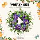 24 Inch Spring Wreath for Front Door, Artificial Hydrangea and Thistle Flowers, Spring and Summer Door Wreath with Lush Greenery, Summer Wreath for Indoor Outdoor Decor