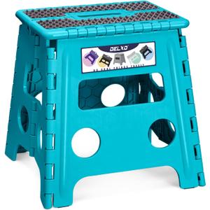 Delxo Folding Step Stool 13 Inch Non-Slip Foldable Stools for Kids & Adults Up to 300 LBS Kitchen Collapsible Fold Up Stepping Stool with Dotted 1 Pack Blue