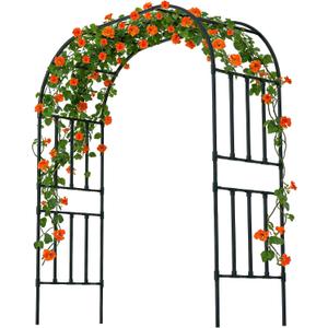 Square Tube Garden Arch Trellis, 8.2FT x 5FT Metal Arbor, Outdoor Trellis for Climbing Plants, Black, Square Tubes/98.43''H