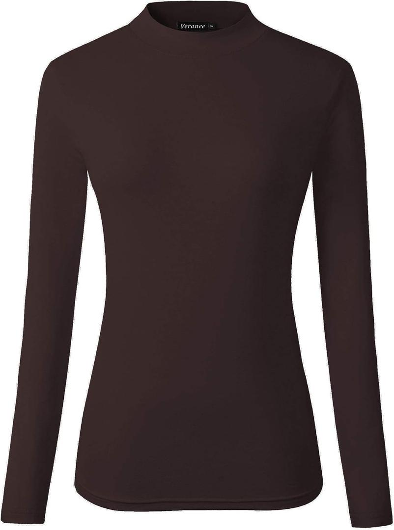 Women's Long Sleeve Slim Fit Turtleneck Basic Layering T-Shirt (Coffee)
