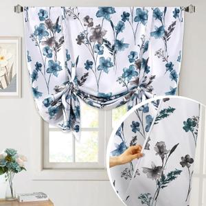 H.VERSAILTEX Reversible Tie Up Curtains Cattleya Floral Printed Rod Pocket Panel for Small Window - Reversible in Blue/Teal- 42" Wide by 45" Long