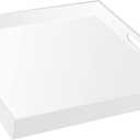 20×20 Inches Oversize Extra Large Sturdy Glossy White Acrylic Serving Tray King Size Decorative Big Ottoman Trays with Cut Out Handles Water Proof Bed Tray Coffee Counter Top Organizer