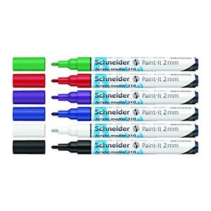 Schneider Paint-It 310 Acrylic Markers, 2 mm, Wallet, x5, Assorted Colors (120195)