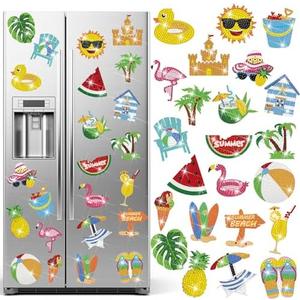 Tellegloww 24 Pcs Summer Refrigerator Diamond Painting Magnets Sea Beach Diamond Painting Kits Tropical Hawaiian Art Magnet Stickers