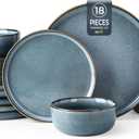 GBHOME Ceramic Dinnerware Sets for 6, 18 Pieces Stoneware Plates and Bowls Sets, Scratch Resistant Dishes, Dishwasher & Microwave Safe, Space Blue