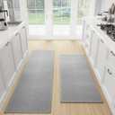 SUMLANS Kitchen Mat Set of 2 PCS, Cushioned Non Slip Rugs for Kitchen Floor, Absorbent Runner Comfort Standing Mats Washable for Kitchen, Office, Home, (Grey, 17.3"x47"+17.3"x71")