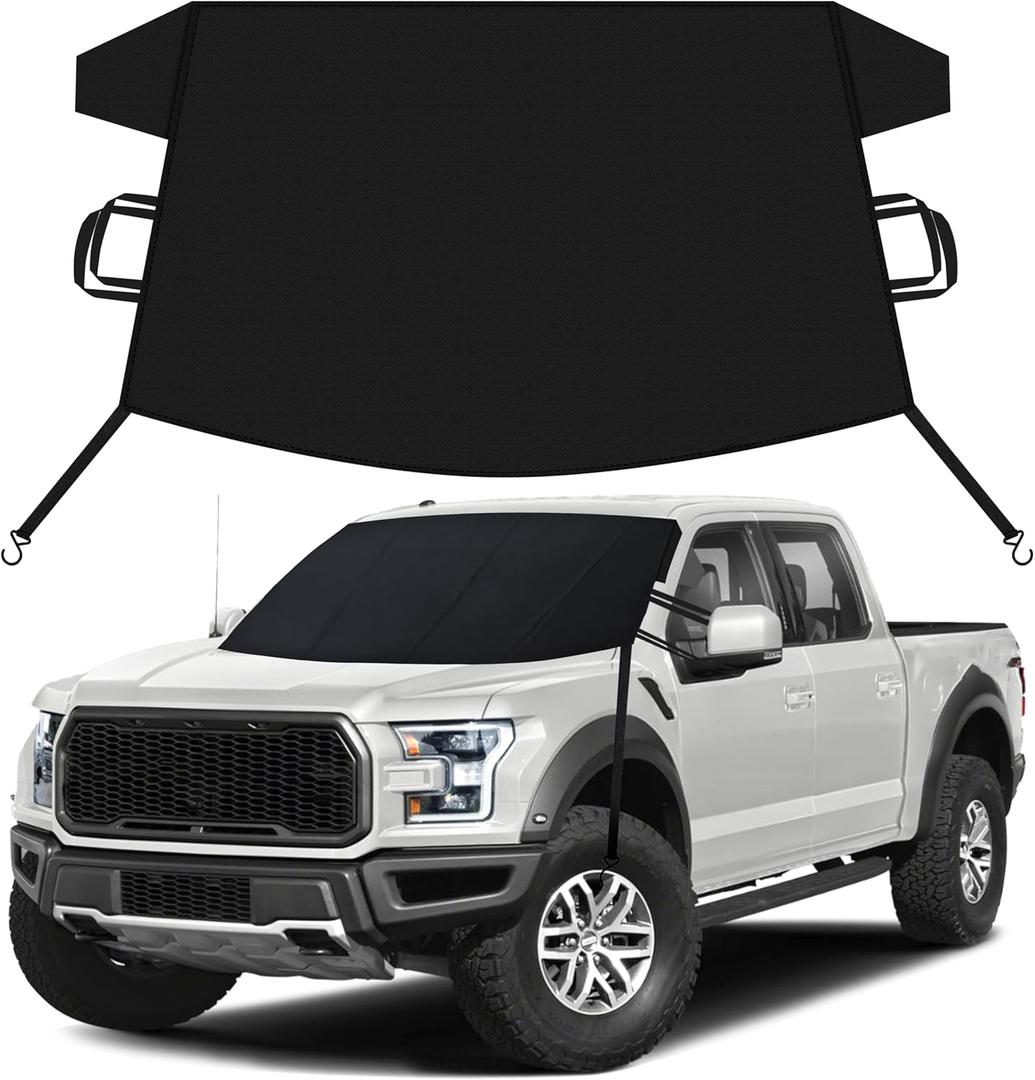 EcoNour Windshield Snow Cover | Heavy-Duty 600D Oxford Fabric | Waterproof Winter Car Windshield Cover for Pickup Trucks, SUVs & Vans | Essential Car Winter Accessories | X-Large (74"x43")