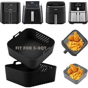 LYHOLKEER Silicone Air Fryer Liners,2 Pcs Square silicone air fryer basket liners Reusable for Ninja Air Fryer Pro XL AF141 AF142 AF181 AF182 5.5 6 6.5 QT and Other 5-8QT,COSORI Air Fryer Accessories