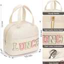 Lunch Bag for Women Insulated For Men PU leather Small Office Work lunch with Chenille Letters Leakproof Freezable Cooler Reusable Portable Box (White)