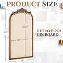 Wonderjune Vintage Framed PinBoard Linen Display Bulletin Board Large Cork Fabric Picture Photo Memo Pinboard Fancy Ornate Decorative Vision Board for Wall(Arch,13" X 25",Retro Golden)