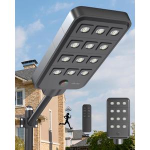 Ofuray Of-12600W Solar Street Lights Outdoor, 6500K Commercial Dusk to Dawn Flood Light with Motion Sensor, IP67 Waterproof 120LED High Power Security Lighting for Parking Lot, Yard