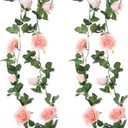 Felice Arts 2 Pack Pink Artificial Rose Garland Each 6.5FT Fake Rose Vine Hanging Floral Garland for Wedding Flowers Table Centerpiece Arrangement Baby Shower Decor