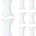 Cocktail Table Covers - 8 Pack 32x43 Inch Table Cloth - White Fitted Stretch Spandex Round High Top Tablecloth for Party, Bar, Birthday, Pub, Banquet
