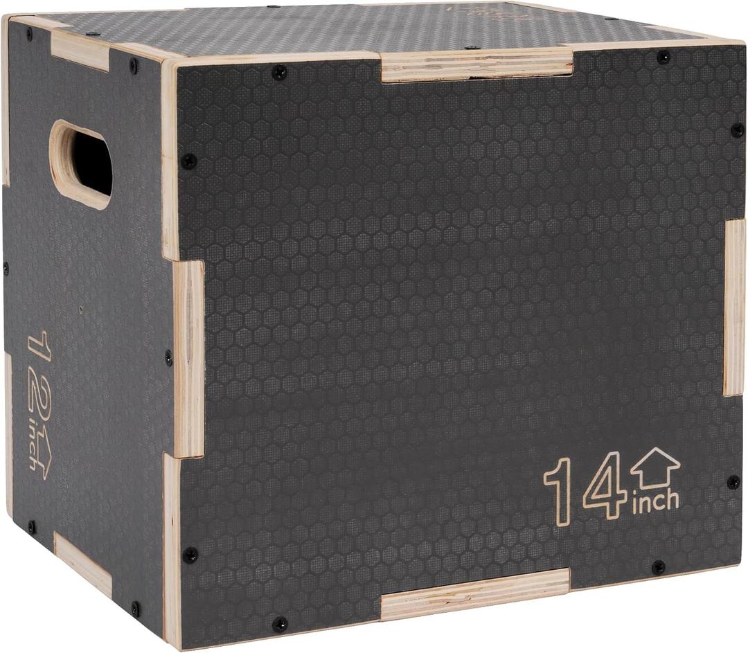 Signature Fitness 3 in 1 Non-Slip Wooden Plyo Box Plyometric Box Jumping Exercise, Gray,Multiple Styles and Sizes