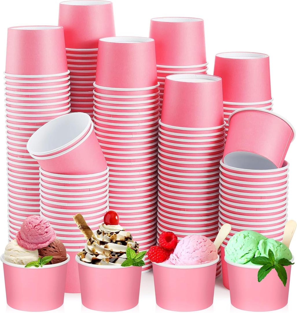 Nuenen 300 Pcs 300 Pcs 8 oz Easter Ice Cream Paper Cups Bulk Disposable Dessert Cups Solid Color Paper Dessert Bowls for Snack Sundae Spring Party Favors Ice Cream Bar Supplies (Pink)