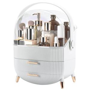 Makeup Organizer for Vanity, Make up Organizers and Storage, Cosmetics Skincare Organizers with Lid and Drawers, Cosmetic Display Cases for Countertop, Bathroom, Dresser, Ideal Gifts for Women(White) (Large)