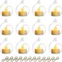 NUPTIO Hanging Glass Globe with Candles: Set of 12 Tealight Candle Holders with LED Tea Lights - 2.36 inch Bulk Clear Votive Candleholders for Party Wedding Birthday Shower Celebration Tree Decoration