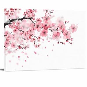 Pink Blossom Canvas Print Wall Art - Pink and White Floral Cherry Flower Branches - Wall Decor Modern Artwork Paintings Pictures for Living Room Stretched and Framed Ready to Hang - 24" x 36"